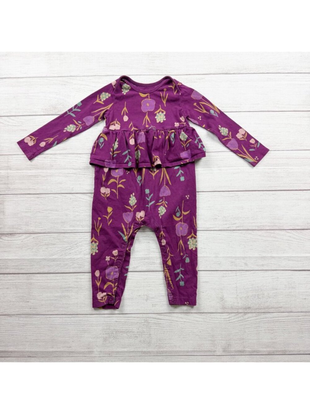 Tea Collection Girls Purple Floral Peplum Romper Long Sleeve 18-24 Months
